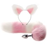 2pcs Set Fluffy Faux Fur Tail Metal Butt Plug Cute Cat Ears Headband For Role Play Party Costume Prop Adult Sex Toys - 2