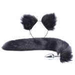 2pcs Set Fluffy Faux Fur Tail Metal Butt Plug Cute Cat Ears Headband For Role Play Party Costume Prop Adult Sex Toys
