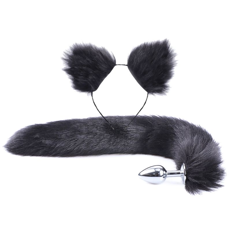 2pcs Luxury Adult Roleplay Set Faux Fur Tail Metal Butt Plug Adorable Cat Ears Headband - 10