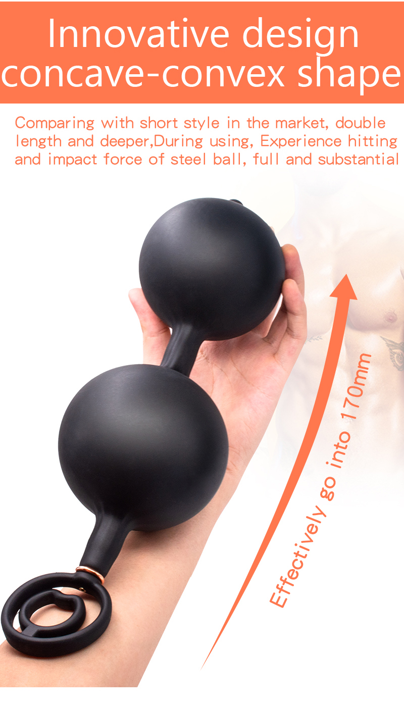 Huge Inflatable Anal Beads Plug With Cock Ring Prostate Massager Anus Expansion Adult Sex Toys For Men - 4