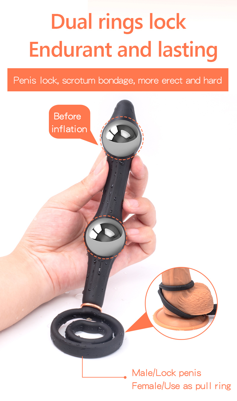 Huge Inflatable Anal Beads Plug With Cock Ring Prostate Massager Anus Expansion Adult Sex Toys For Men - 2