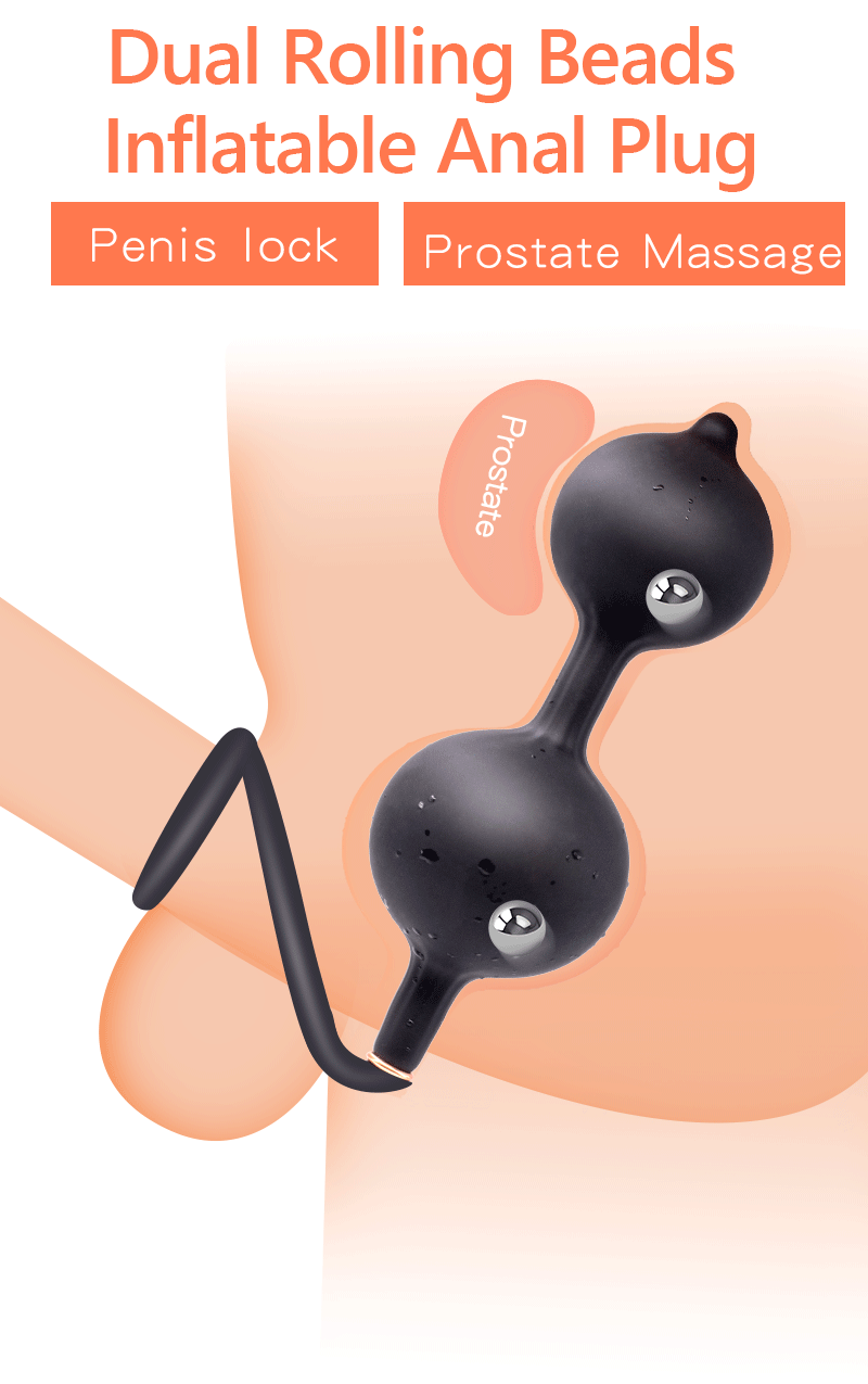 Huge Inflatable Anal Beads Plug With Cock Ring Prostate Massager Anus Expansion Adult Sex Toys For Men - 1