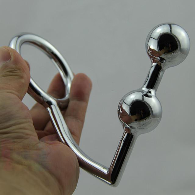 Stainless Steel Male Chastity Device Dual Ball Design With Anal Intruder Plug Bdsm Sex Toy - 1