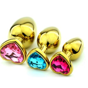 Gold Heart Shaped Metal Anal Plug Sex Toys Stainless Smooth Touch Steel Butt With Crystal Jewelry Trainer For Women - 2