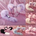 Cute Soft Cat Ears Fox Tail Anal Bow Metal Butt Plug Erotic Cosplay Accessories Adult Sex Toys For Couples