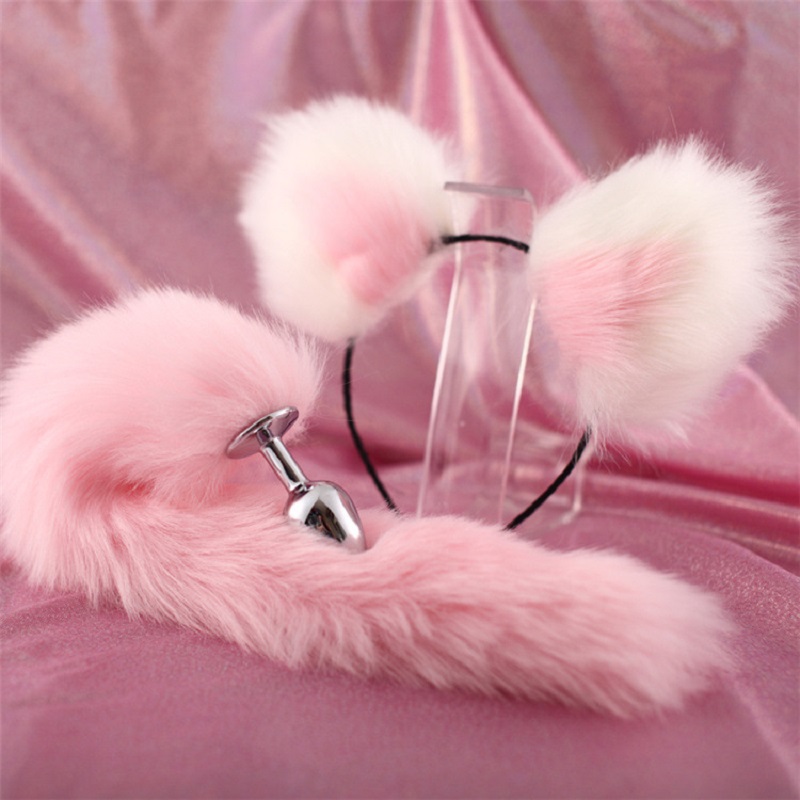 Erotic Couples Cosplay Accessories Soft Cat Ears Fox Tail Metal Butt Plug Kinky Adult Sex Toys - 4
