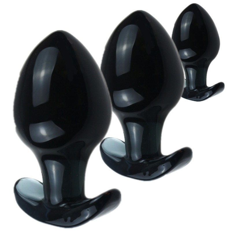 Large 125x66mm Crystal Glass Dildo Smooth Anal Dilation Butt Plug Black Pink Sex Toys For Men Women - 7