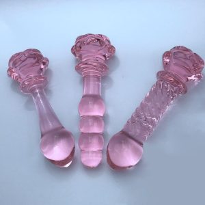 3 Style Glass Dildo Pink Rose Flower Shape Vaginal Anal Butt Plug Self Comfort Masturbator Sex Toys For Women - 2