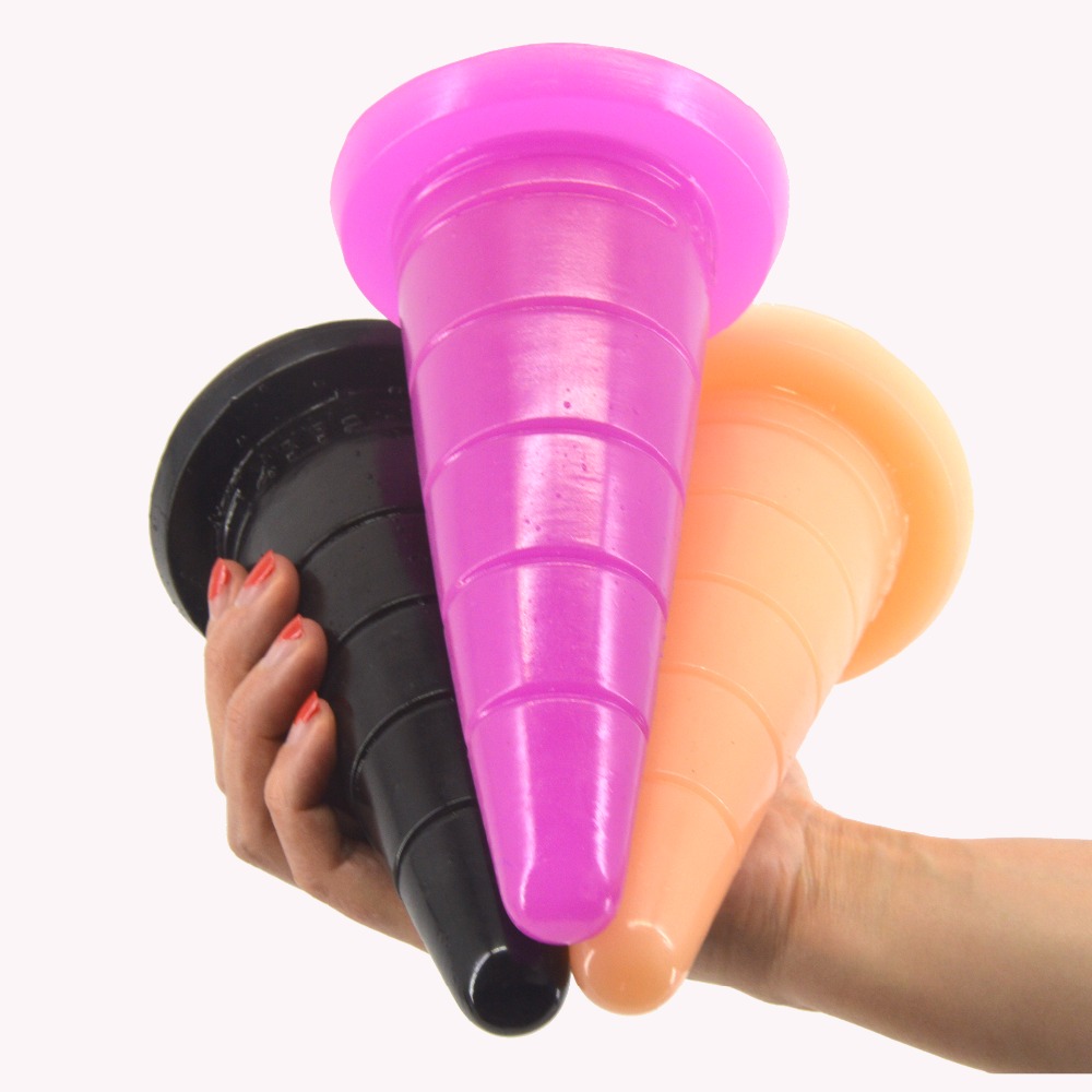 Large Coneshaped Anal Plug With Suction Adult Erotic Toy Grooved Dildo For Vaginal Masturbation - 9