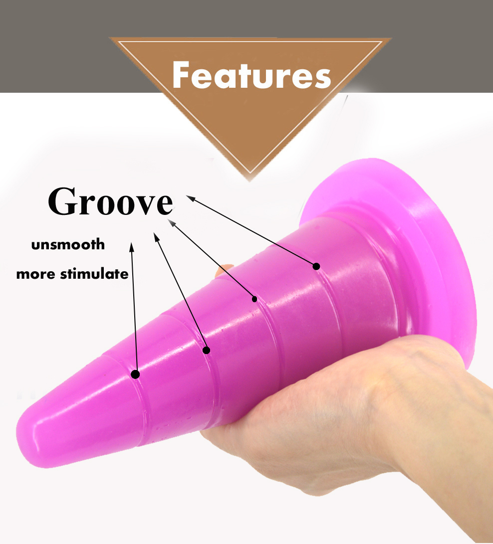 Large Coneshaped Anal Plug With Suction Adult Erotic Toy Grooved Dildo For Vaginal Masturbation - 5