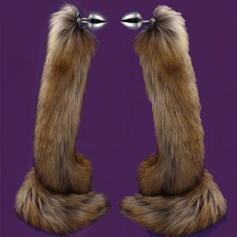 78cm Super Long Fox Tail Anal Plug Faux Fur Metal Butt Cosplay Role Adult Novelty Beads Sex Toys For Man Women