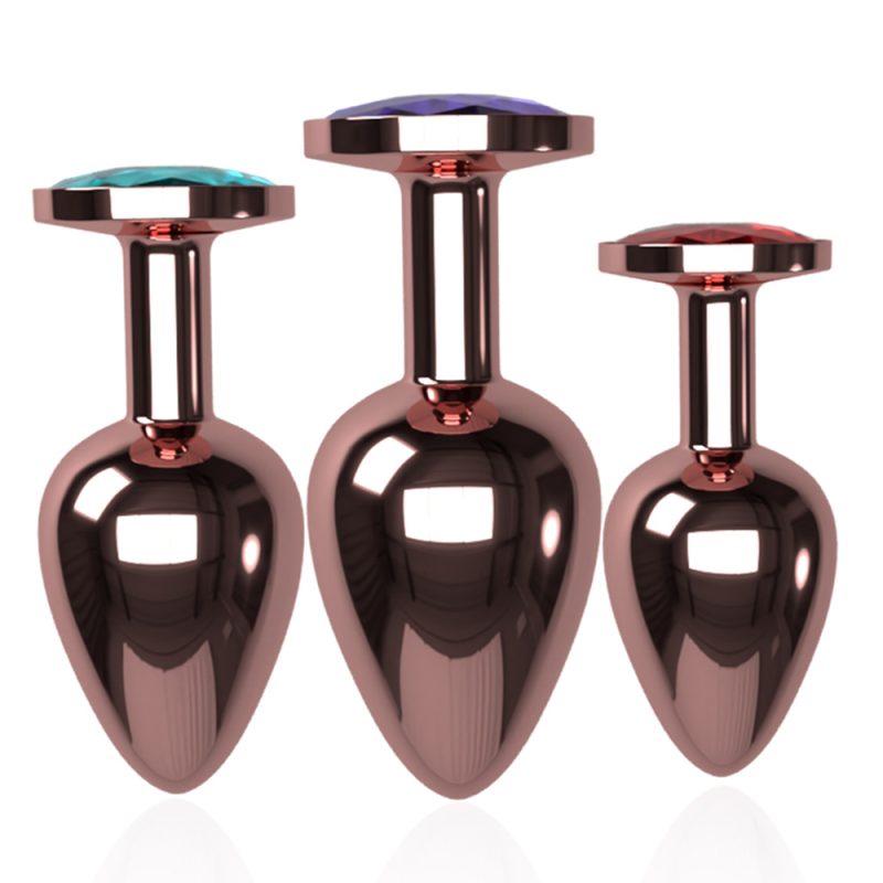 3pcs Lot Smooth Metal Rose Gold Plating Crystal Jewelry Anal Plug Erotic Toy Tube Butt Adult Product For Women Man Gay