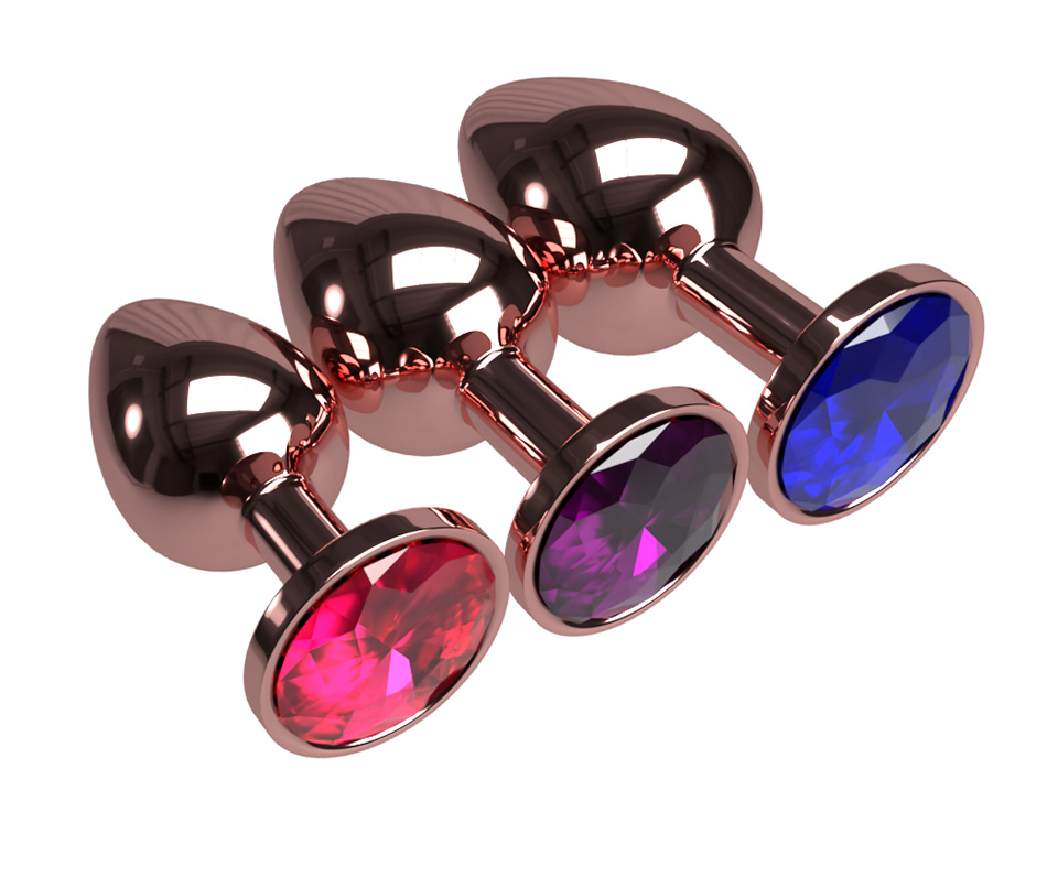 3piece Luxury Set Of Smooth Metal Rose Goldplated Crystal Anal Plugs Erotic Adult Toy For Men Women Gay - 9