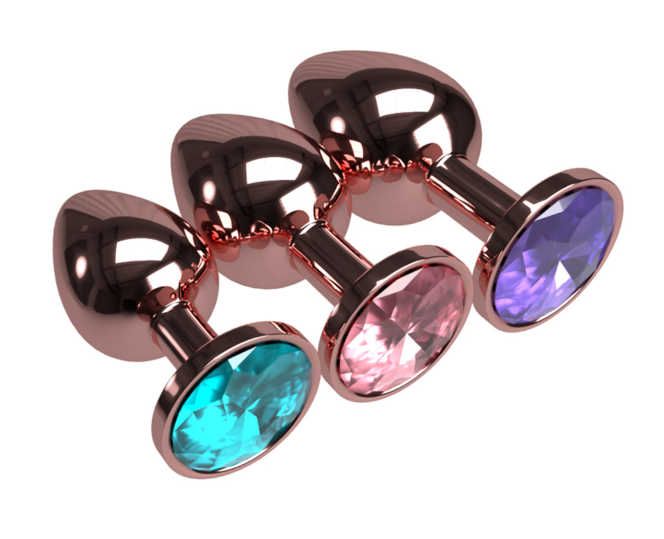 3piece Luxury Set Of Smooth Metal Rose Goldplated Crystal Anal Plugs Erotic Adult Toy For Men Women Gay - 8