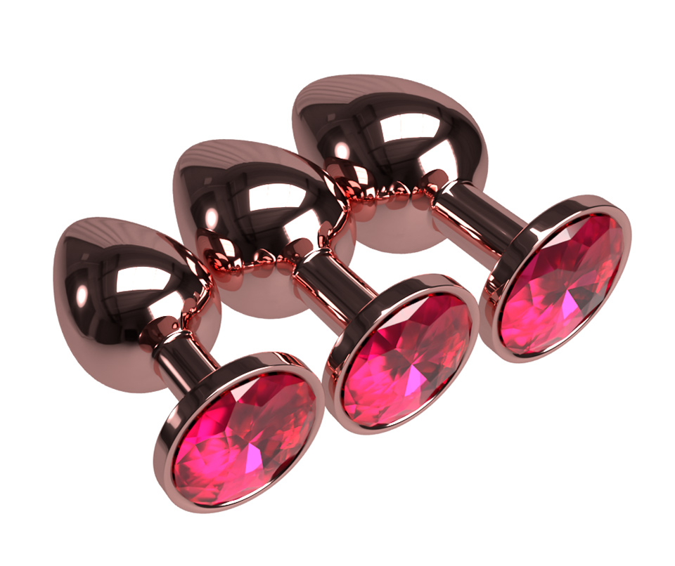 3piece Luxury Set Of Smooth Metal Rose Goldplated Crystal Anal Plugs Erotic Adult Toy For Men Women Gay - 7