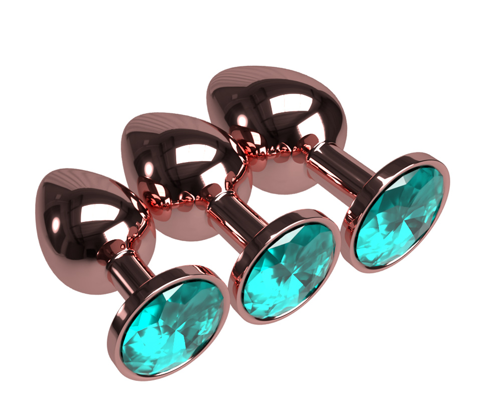 3piece Luxury Set Of Smooth Metal Rose Goldplated Crystal Anal Plugs Erotic Adult Toy For Men Women Gay - 6