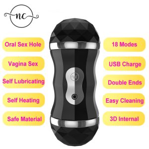 Male Masturbator Realistic Heating Vagina Oral Sex For Men Double Channel Automatic Electric Vibrator Toys - 2