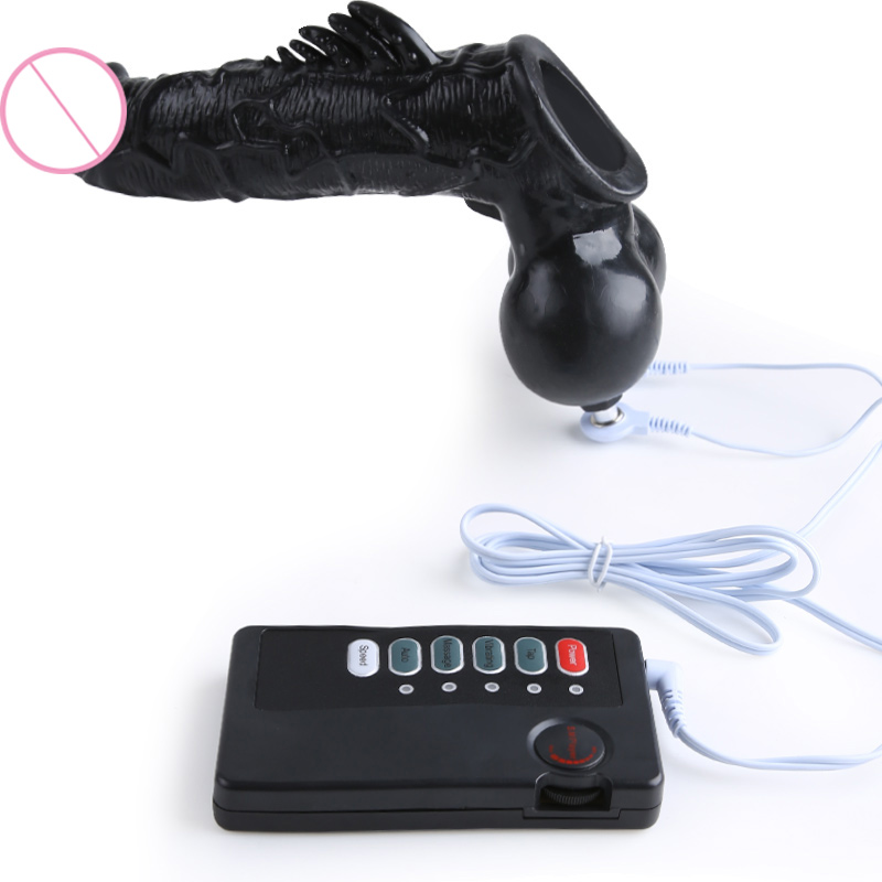 Male Scrotum Ring Chastity Cage With Electro Shock Stimulation Medical Grade Ball Stretcher Toy Cockrings - 5
