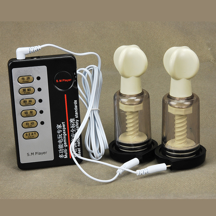 Electric Shock Breast And Clitoris Enhancer Vacuum Nipple Sucker Electro Massager Pump With Clamps Adult Pleasure Toys - 1