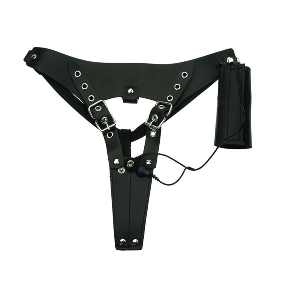 Black Leather Electric Shock Chastity Device Tens Stimulation Adult Game Electro Sex Toys - 6