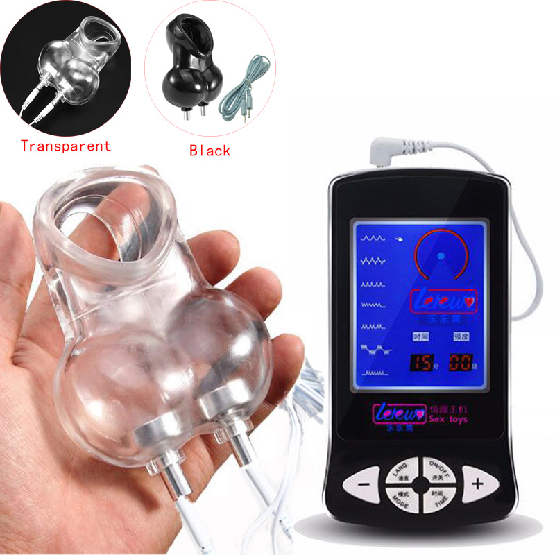 Male Electro Stimulation Chastity Cage Scrotum Bound Ring Erotic Masturbator Toy Adjustable Cock Rings - 1