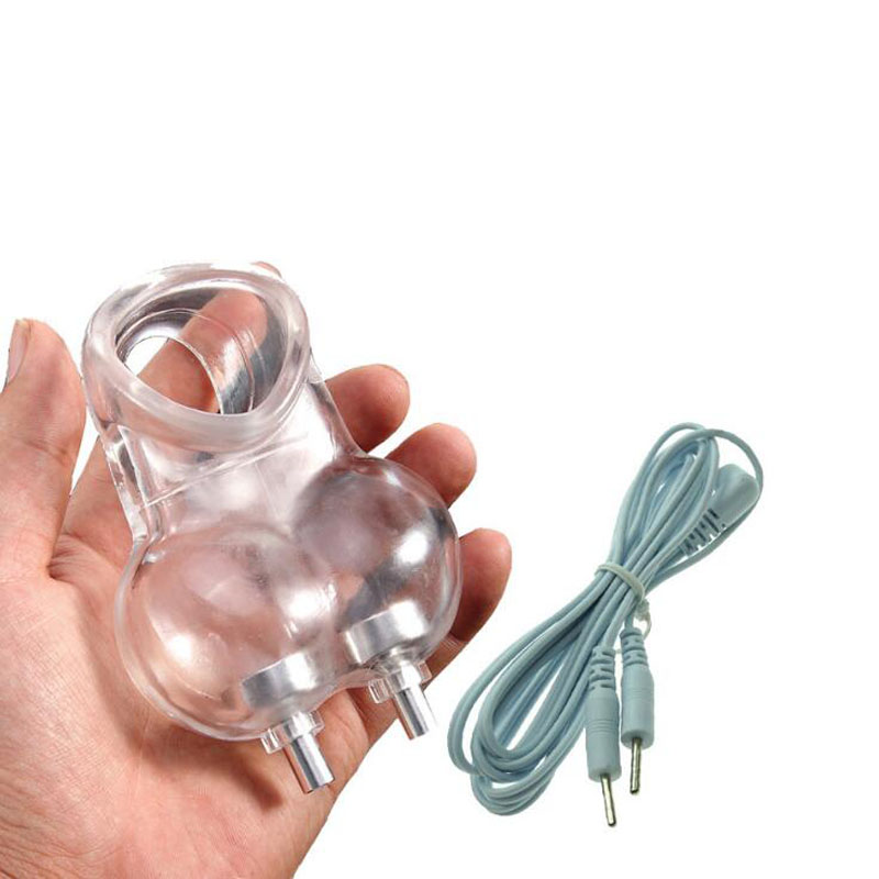 Male Electro Stimulation Chastity Cage Scrotum Bound Ring Erotic Masturbator Toy Adjustable Cock Rings - 4