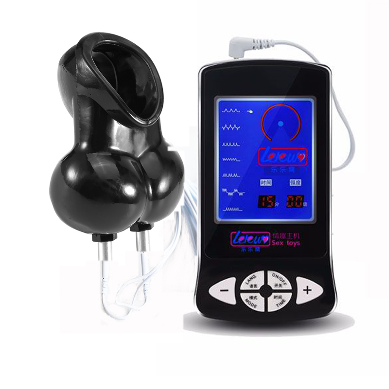 Male Electro Stimulation Chastity Cage Scrotum Bound Ring Erotic Masturbator Toy Adjustable Cock Rings - 10