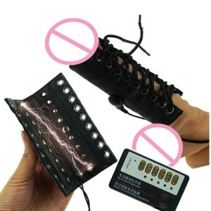 Electro Shock Leather Bondage Cock Ring Penis Sleeve Electrical Stimulation Sex Toys For Men Adult Stimulator Products Bdsm Kit