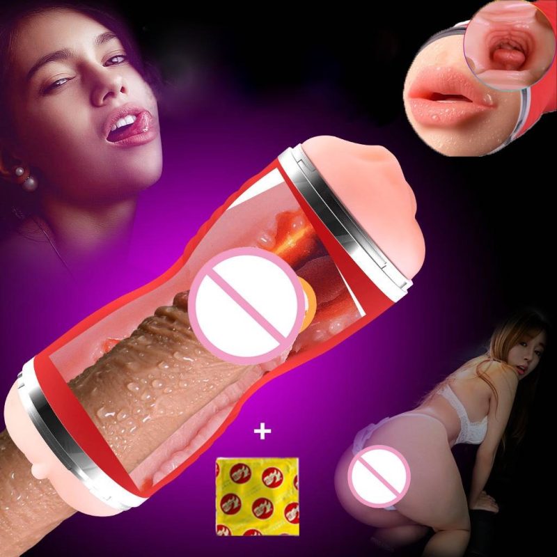 Vulva Silicone Fake Pussy Double Hole Male Masturbator Oral Vaginal Vibrator Sex Cup Real Toy Artificial Vagina