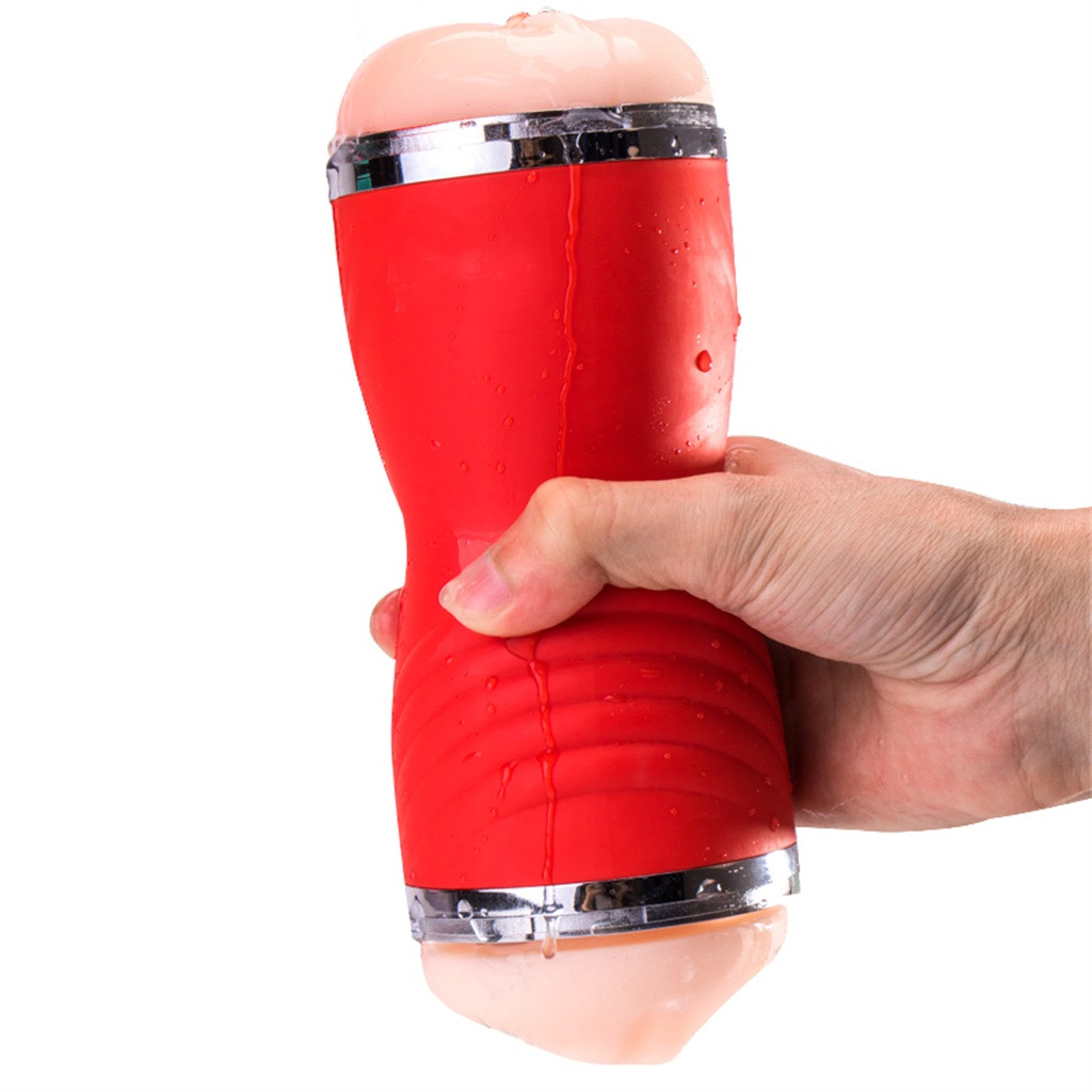 Dual Entrance Silicone Masturbator Cup With Realistic Vibrator Male Pleasure Toy Artificial Vagina Oral Simulator - 6