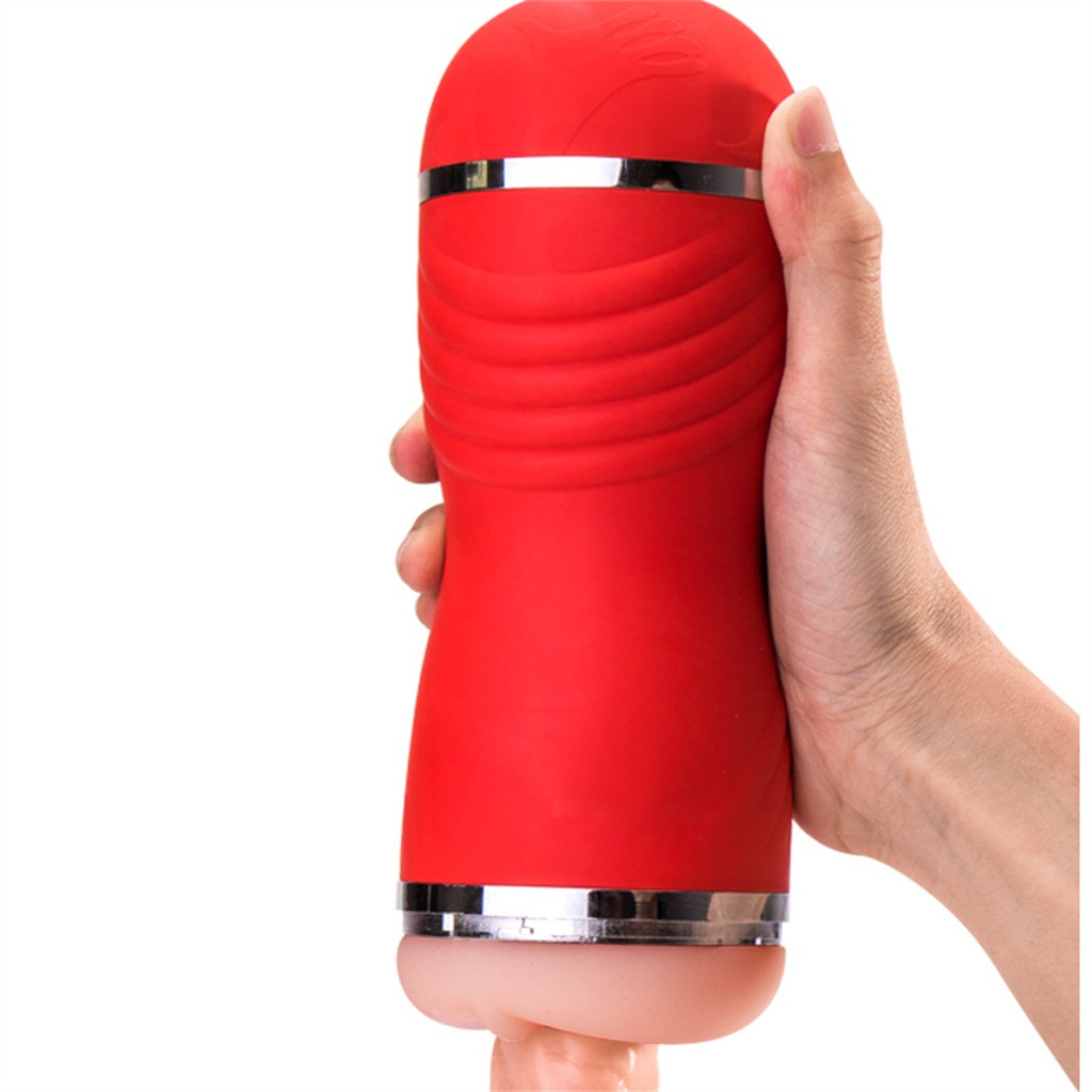 Dual Entrance Silicone Masturbator Cup With Realistic Vibrator Male Pleasure Toy Artificial Vagina Oral Simulator - 3