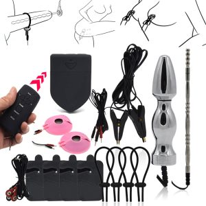 Wireless Remote Control Electro Shock Anal Plug Urethral Catheter Nipple Clitoris Stimulate Penis Ring Adult Sex Toys For Couple