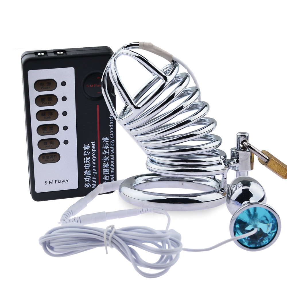 Bdsm Electro Shock Male Chastity Cage Penis Sleeve Electronic Bondage Restraints For Couples - 1