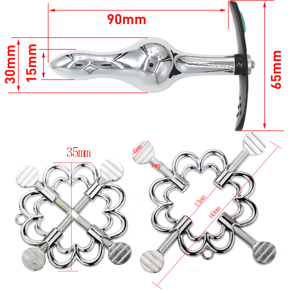 Adjustable Nipple Clips Anal Plug And Petals Metal Electro Shock Adult Fetish Bondage Restraints Sex Toy Game - 6
