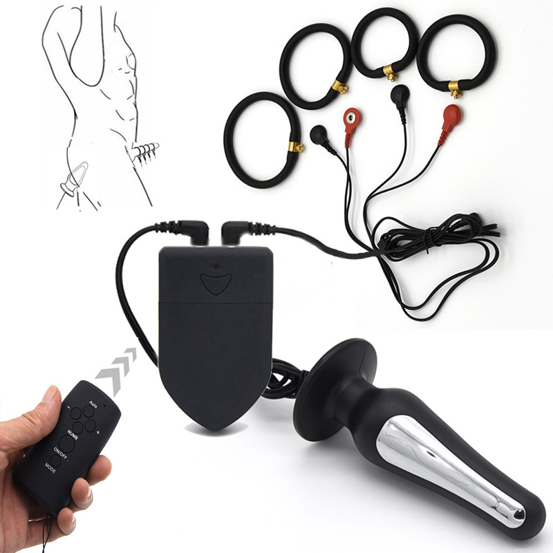 Wireless Penis Ring Anal Plug Remote Control Electro Stimulating Couples Sex Toy Masturbator - 1