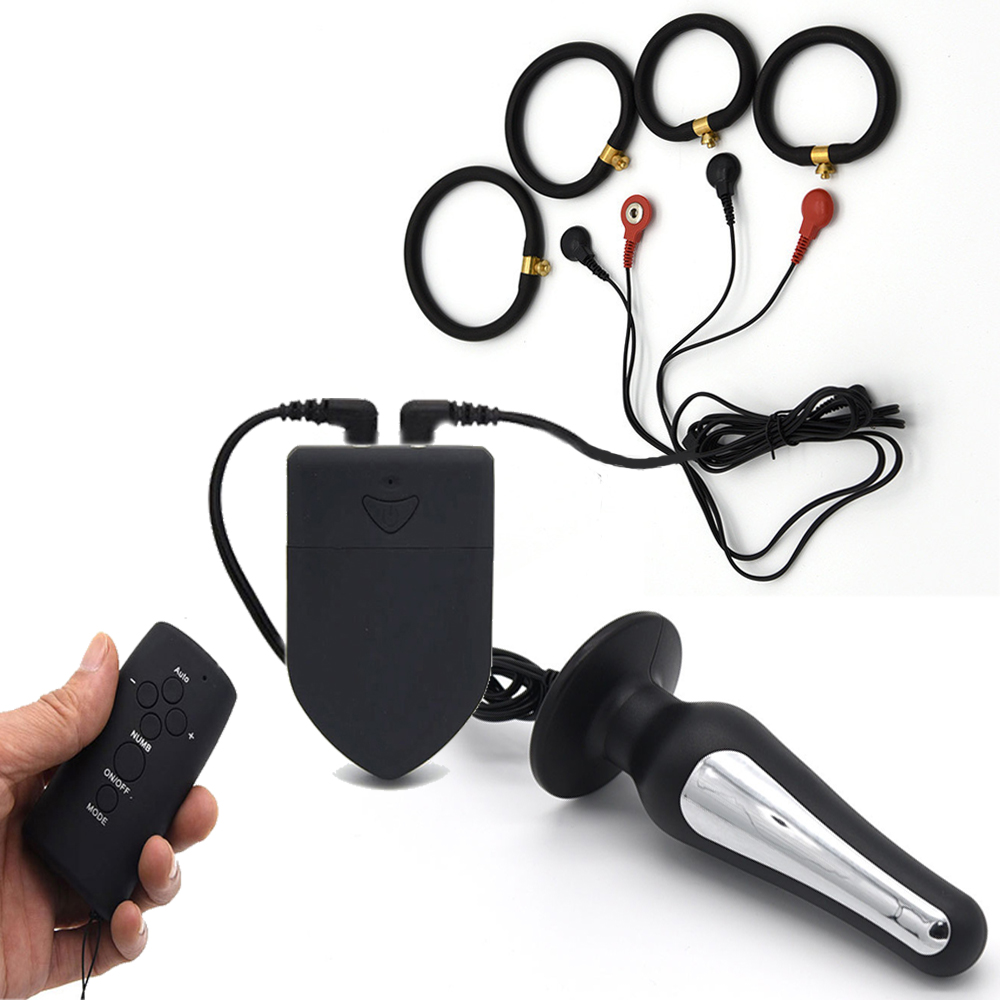 Wireless Penis Ring Anal Plug Remote Control Electro Stimulating Couples Sex Toy Masturbator - 7