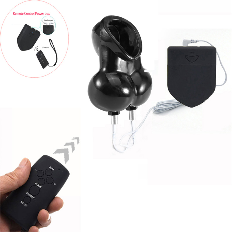 Male Masturbation Electro Shock Ball Stretcher Scrotum Ring Wireless Remote Control Chastity Cage Cock Rings Sex Toys - 1