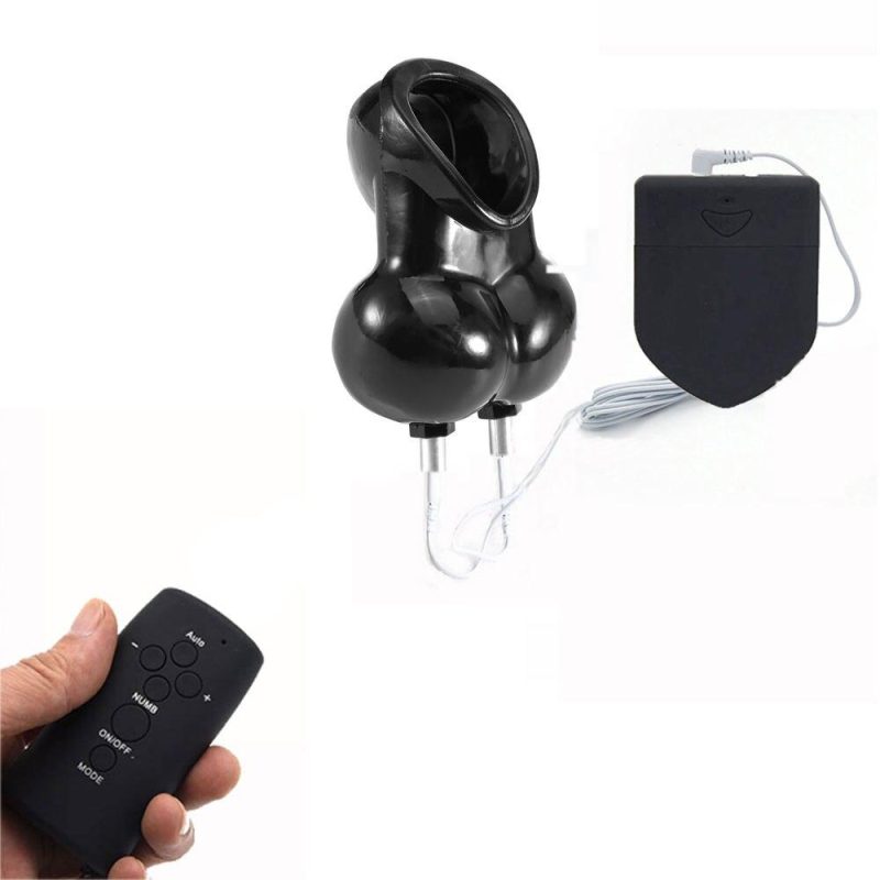 Electro Shock Wireless Remote Control Scrotum Bound Ring Ball Stretcher Chastity Cage Cock Rings Male Masturbation Sex Toys