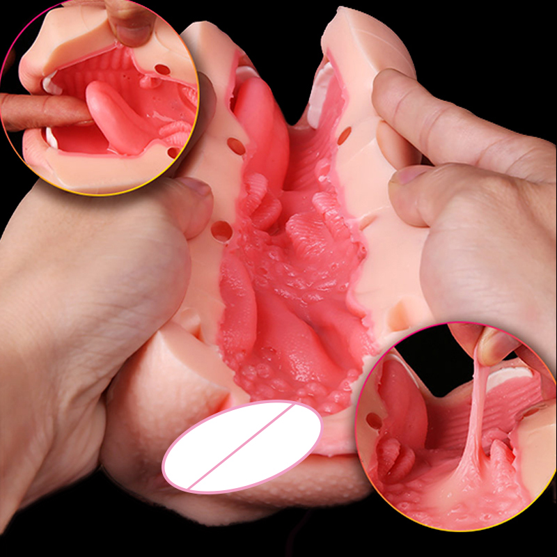 3d Realistic Silicone Male Masturbator Cup Deep Throat Penis Massager Mens Adult Sex Toy Vagina And Mouth Texture - 4