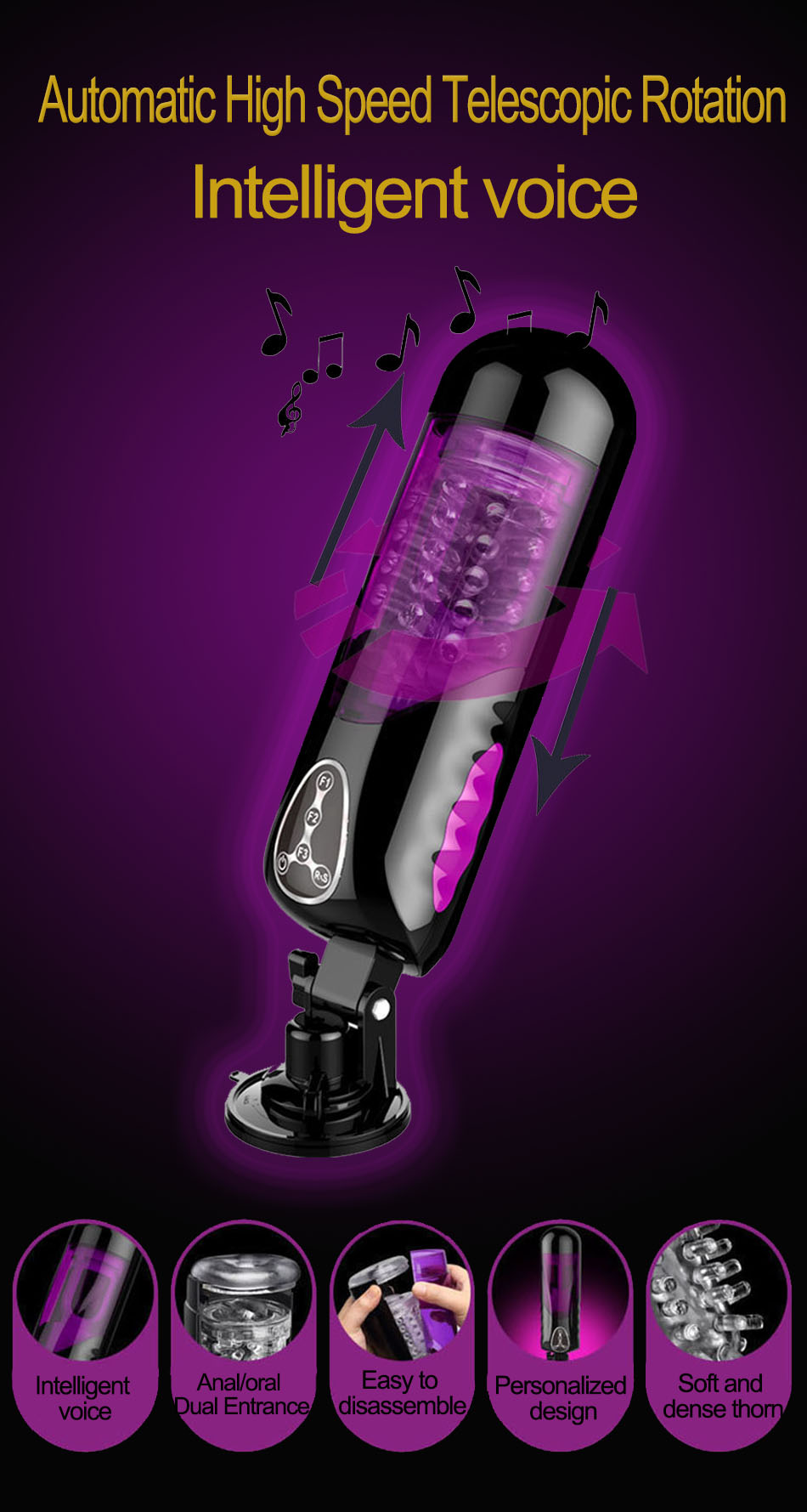Male Pleasure Device Automatic Highspeed Telescopic Rotating Voicecontrolled Electric Masturbation Cup With Vibrator Function - 1