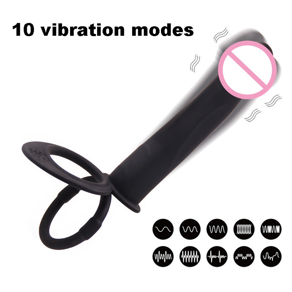 10speed Dual Action Silicone Strapon Dildo And Anal Plug Vibrator Mens Intimate Pleasure Toy - 10