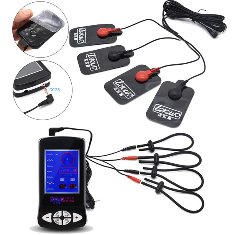 Mens Electric Shock Therapy Penis Rings For Delayed Ejaculation Body Massager With 4 Electrode Pads - 1