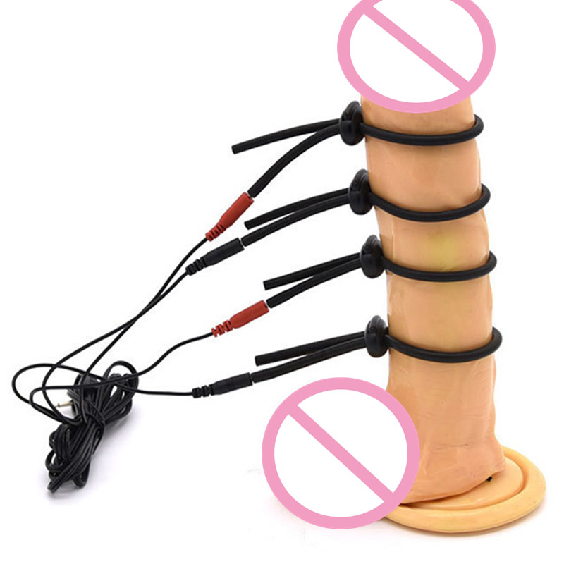 Mens Electric Shock Therapy Penis Rings For Delayed Ejaculation Body Massager With 4 Electrode Pads - 2