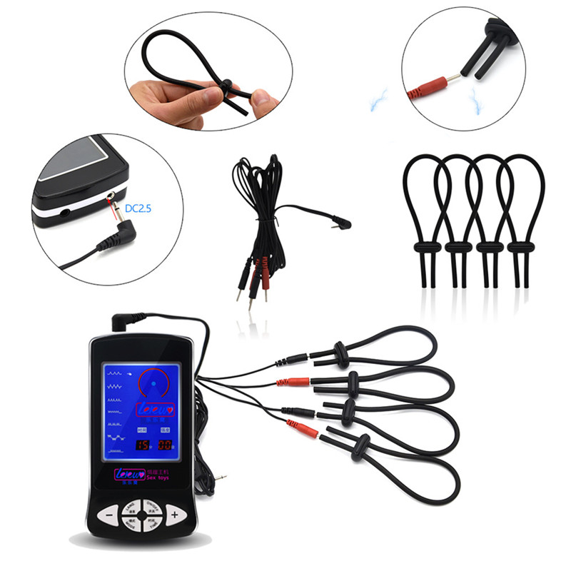 Mens Electric Shock Therapy Penis Rings For Delayed Ejaculation Body Massager With 4 Electrode Pads - 6