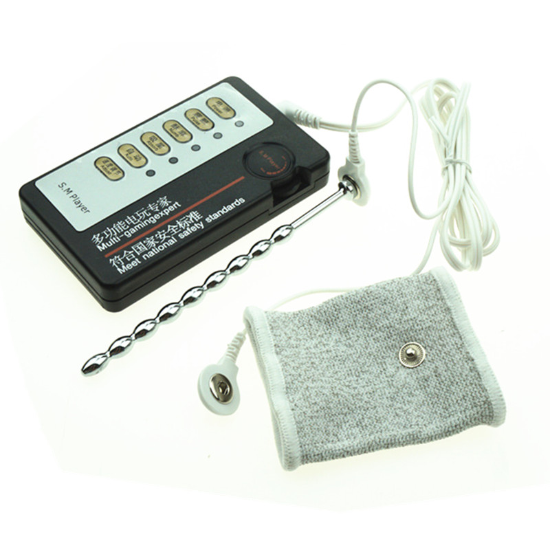 Mens Electric Shock Urethral Plug With Penis Sleeve Stainless Steel Medical Themed Delay Ejaculation Orgasm Enhancer Toy I9144 - 2