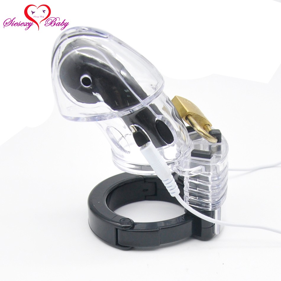 Adult Pleasure Game Electrostimulation Transparent Penis Cage With Electric Shock Host And Connection Cable - 1