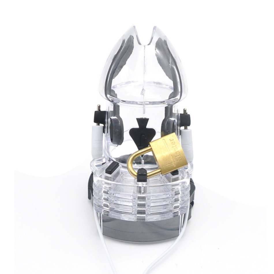 Adult Pleasure Game Electrostimulation Transparent Penis Cage With Electric Shock Host And Connection Cable - 3