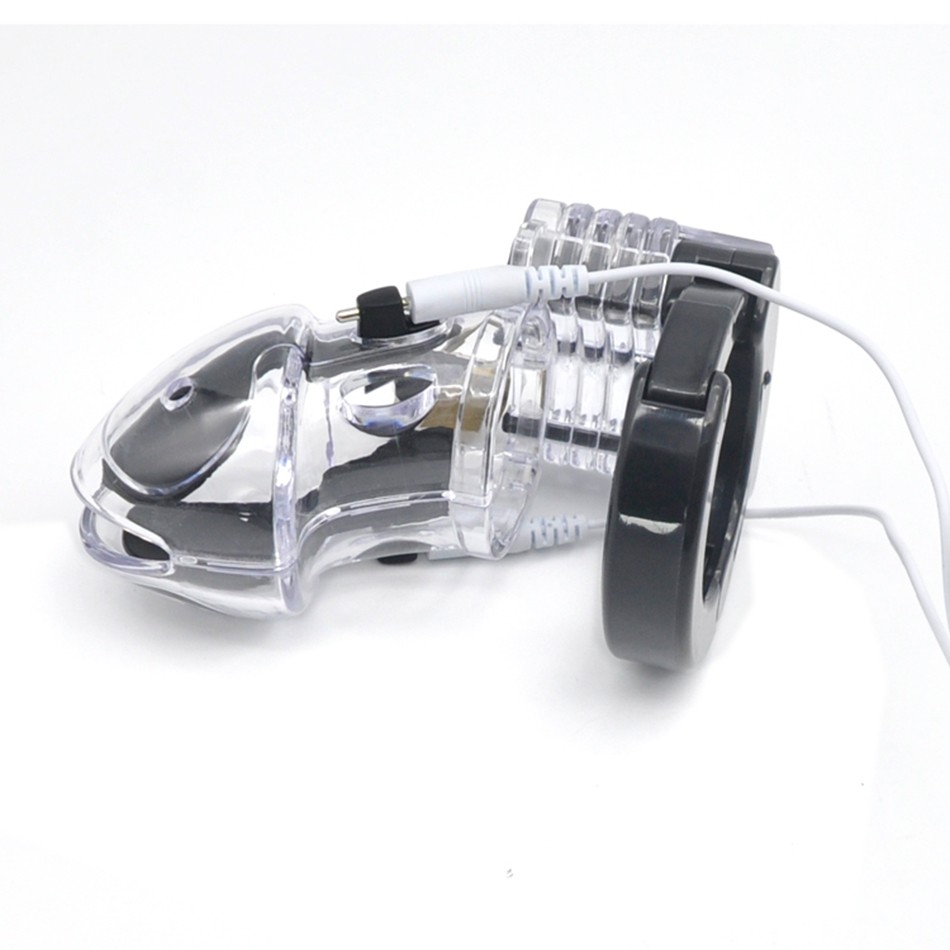 Adult Pleasure Game Electrostimulation Transparent Penis Cage With Electric Shock Host And Connection Cable - 4