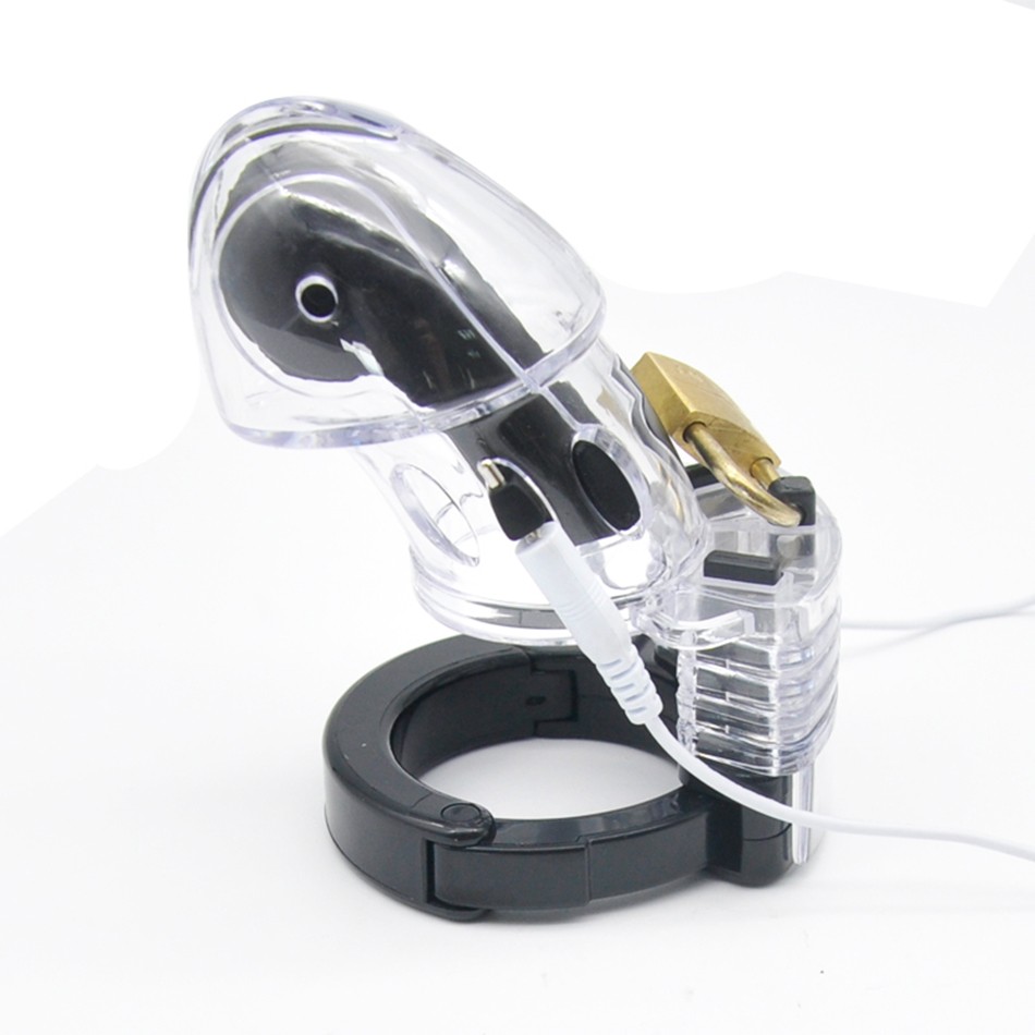 Adult Pleasure Game Electrostimulation Transparent Penis Cage With Electric Shock Host And Connection Cable - 5