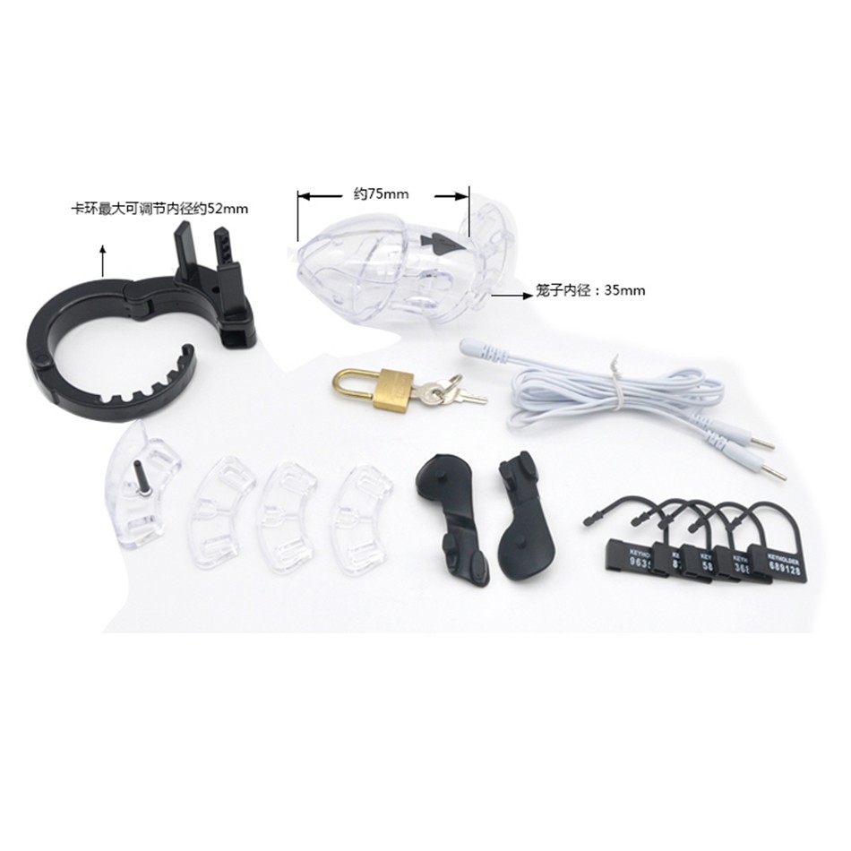 Adult Pleasure Game Electrostimulation Transparent Penis Cage With Electric Shock Host And Connection Cable - 6